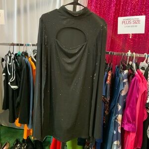 Black Long-Sleeve Sparkle Cutout Top - Women's